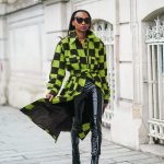 Drape-Statement-Checkered-Coat-Over-Patent-Leather-Pants